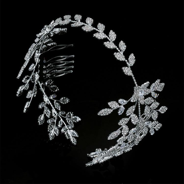 Trendy Lovely Flower Leaf Design AAAA+ Quality Cubic Zirconia Diamonds Bridal Hair Jewelry - BridalSparkles