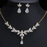 Charming AAA+ CZ Zirconia Diamonds Leaf Earrings Necklace Set Bridal Weddings Jewelry - BridalSparkles