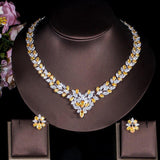 Gorgeous Shining Leaf AAAA+ Cubic Zirconia Diamonds Yellow Blue Red Crystal Stud Earrings Necklace Jewelry Set