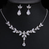 Charming AAA+ CZ Zirconia Diamonds Leaf Earrings Necklace Set Bridal Weddings Jewelry