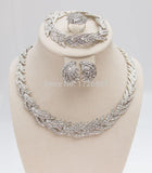 Leaves Shape Silver Plated Clear Crystal Jewelry Set