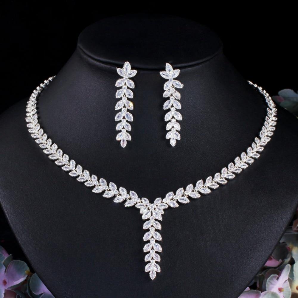 Simple Design Fashionable AAA+ CZ Diamonds Water Drop Necklace set - BridalSparkles