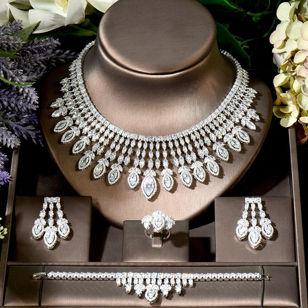 Luxury White Gold Color AAA+ CZ Diamonds Statement Jewelry Set - BridalSparkles