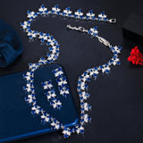 Gorgeous Blue Cubic Zirconia Crystal Leaf Shape AAA+ CZ Diamonds Jewelry Set - BridalSparkles