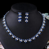 Gorgeous Blue Cubic Zirconia Crystal Leaf Shape AAA+ CZ Diamonds Jewelry Set - BridalSparkles