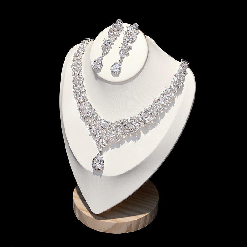 New Luxury High Quality AAA+ CZ Diamonds Bridal Necklace Set - BridalSparkles