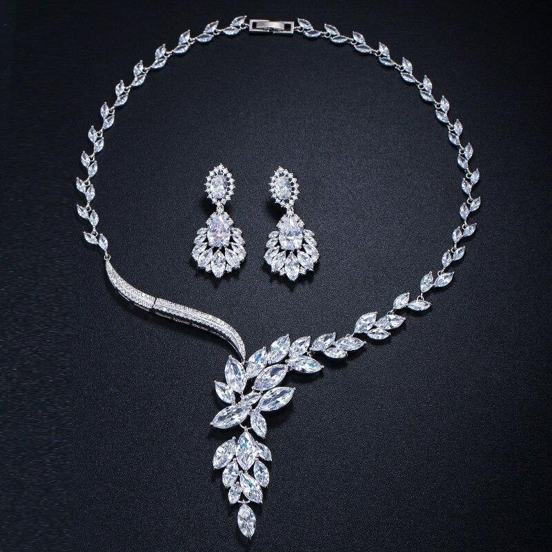 Fashion Water Drop AAA+ Cubic Zirconia Diamonds Necklace Set - BridalSparkles