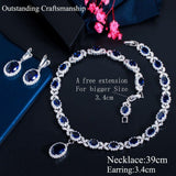 Superb White Gold Color AAA+ Cubic Zirconia Leaf Drop Blue Big Wedding Set - BridalSparkles