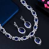 Superb White Gold Color AAA+ Cubic Zirconia Leaf Drop Blue Big Wedding Set - BridalSparkles