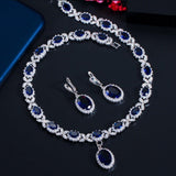 Superb White Gold Color AAA+ Cubic Zirconia Leaf Drop Blue Big Wedding Set - BridalSparkles