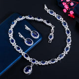 Superb White Gold Color AAA+ Cubic Zirconia Leaf Drop Blue Big Wedding Set - BridalSparkles