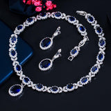 Superb White Gold Color AAA+ Cubic Zirconia Leaf Drop Blue Big Wedding Set - BridalSparkles