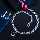 Superb White Gold Color AAA+ Cubic Zirconia Leaf Drop Blue Big Wedding Set - BridalSparkles