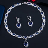 Superb White Gold Color AAA+ Cubic Zirconia Leaf Drop Blue Big Wedding Set - BridalSparkles