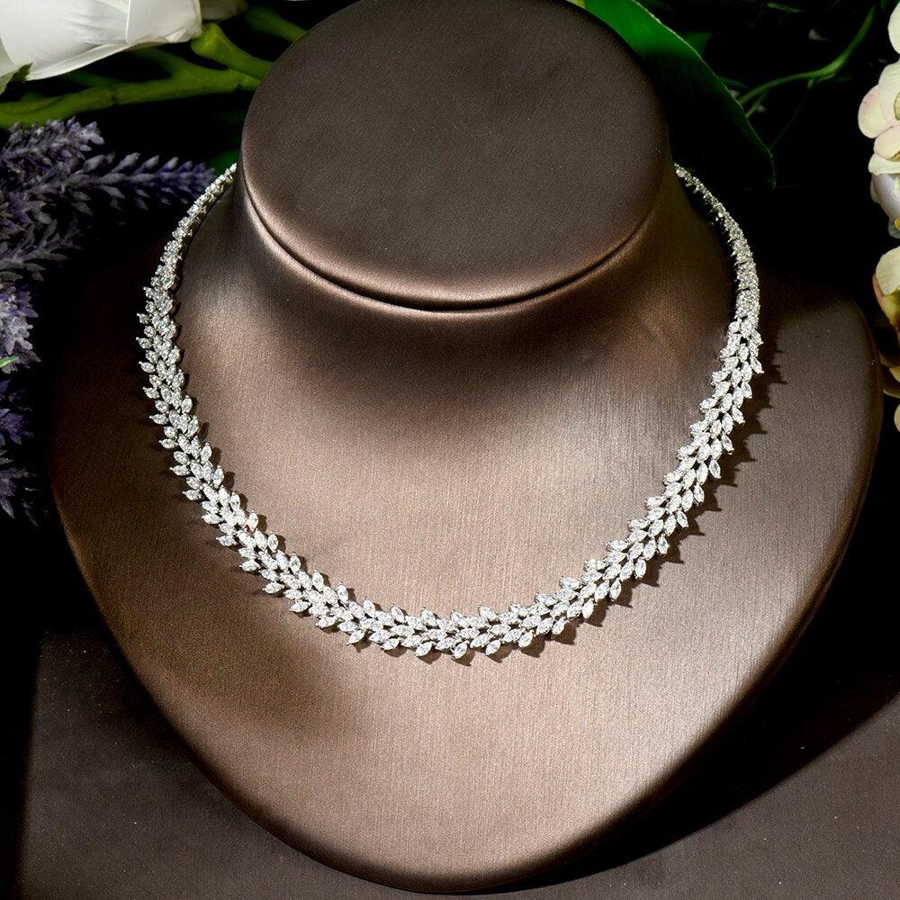 Luxury Long Leaves AAA+ Cubic Zirconia Diamonds Wedding Jewelry Set - BridalSparkles