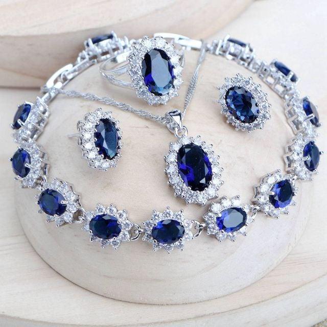 Blue AAA+ Zirconia Crystals Costume Fine Jewellery Wedding Bridal Jewelry Sets - BridalSparkles