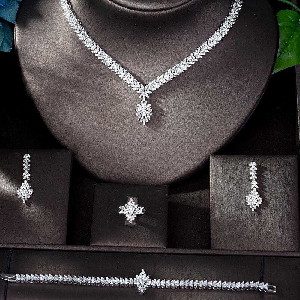 Latest Fashion Amazing AAA+ Cubic Zirconia Diamonds Necklace Earring Jewelry Set - BridalSparkles