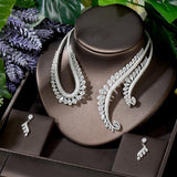 Fabulous Full AAA+ Cubic Zirconia Diamonds Feather Chokers Wedding Set