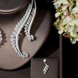 Fabulous Full AAA+ Cubic Zirconia Diamonds Feather Chokers Wedding Set - BridalSparkles