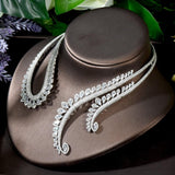Fabulous Full AAA+ Cubic Zirconia Diamonds Feather Chokers Wedding Set - BridalSparkles