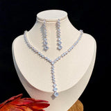 Simple Design Fashionable AAA+ CZ Diamonds Water Drop Bridal Set - BridalSparkles