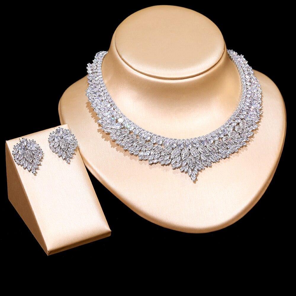 Luxury Dazzling AAA+ Cubic Zircon Diamonds Necklace and Earrings Set - BridalSparkles