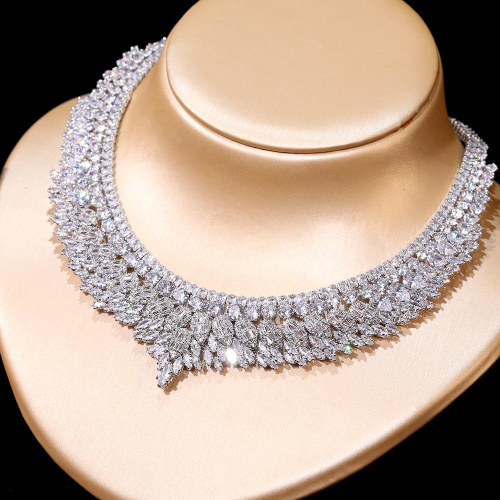 Luxury Dazzling AAA+ Cubic Zircon Diamonds Necklace and Earrings Set - BridalSparkles
