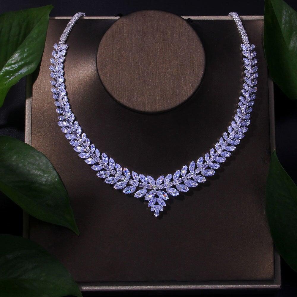 Super Luxury Leaf Leaves Full AAAA Cubic Zirconia Diamonds Bridal Set - BridalSparkles