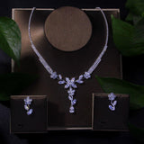Luxury AAAA Quality Cubic Zirconia Diamonds Flower Necklace Bridal Set