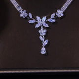Luxury AAAA Quality Cubic Zirconia Diamonds Flower Necklace Bridal Set - BridalSparkles
