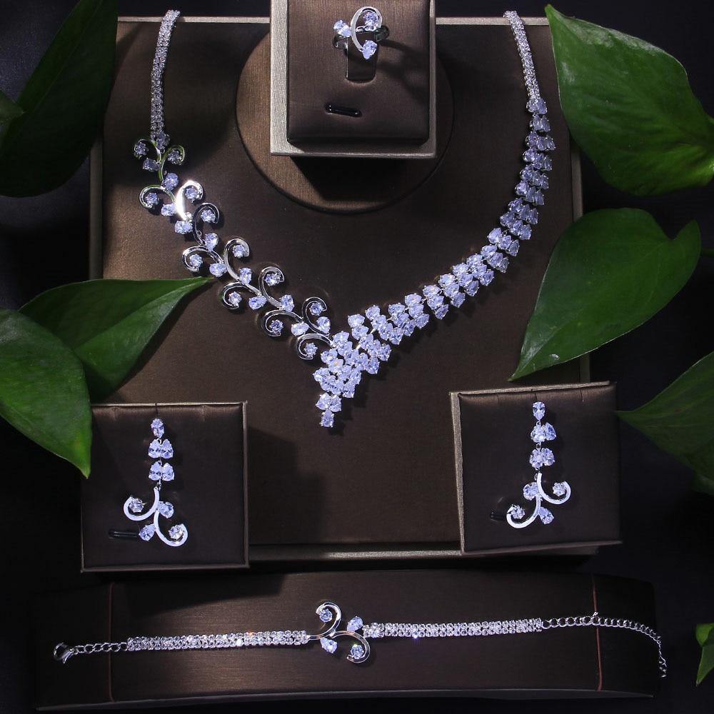 Lovely Leaf Branch AAAA Cubic Zirconia Bridal Necklace Set - BridalSparkles