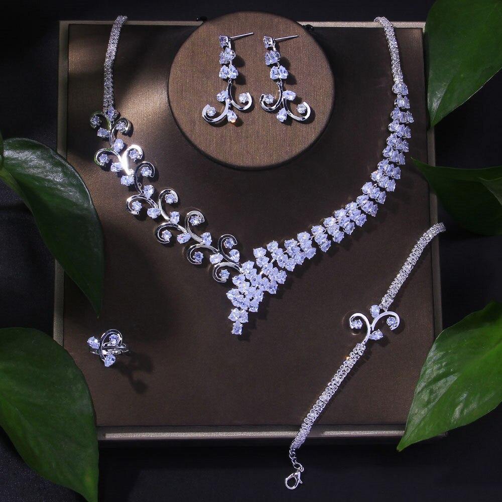 Lovely Leaf Branch AAAA Cubic Zirconia Bridal Necklace Set - BridalSparkles