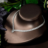 Fabulous 4pcs Blue Leaf Water Drop Shape AAA+ Cubic Zirconia Diamonds Necklace Earring Set - BridalSparkles