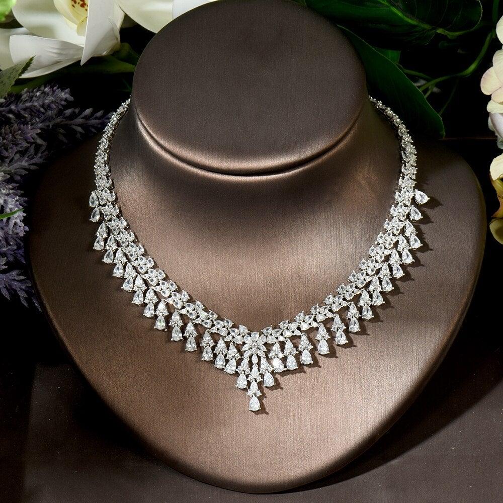 Beautiful Water Drop Tassel AAA+ Cubic Zirconia Diamonds Jewelry Set - BridalSparkles