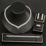 Noble Luxury Elegant 4 PCS Necklace Earrings Bracelet Ring Set - BridalSparkles