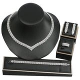 Noble Luxury Elegant 4 PCS Necklace Earrings Bracelet Ring Set - BridalSparkles