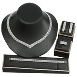 Noble Luxury Elegant 4 PCS Necklace Earrings Bracelet Ring Set - BridalSparkles