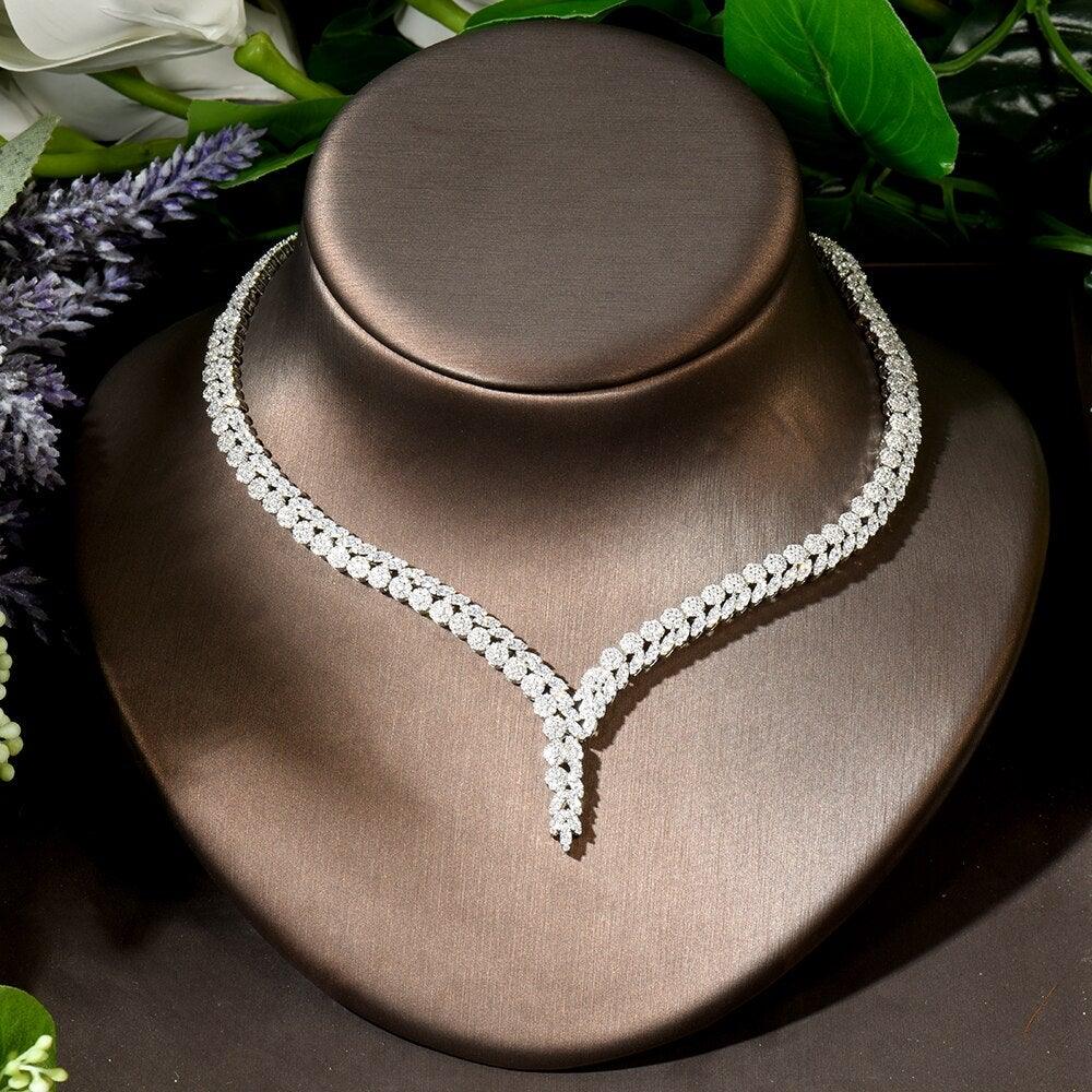 Stunning Noble Luxury AAA+ CZ Diamonds Luxury Necklace and Earring Set - BridalSparkles