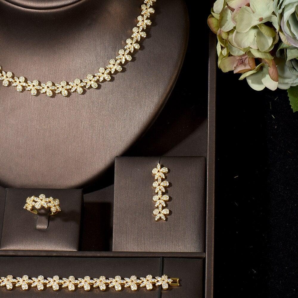 4 Piece Luxury Cubic Zirconia Diamonds Geometric Design Wedding Jewelry - BridalSparkles