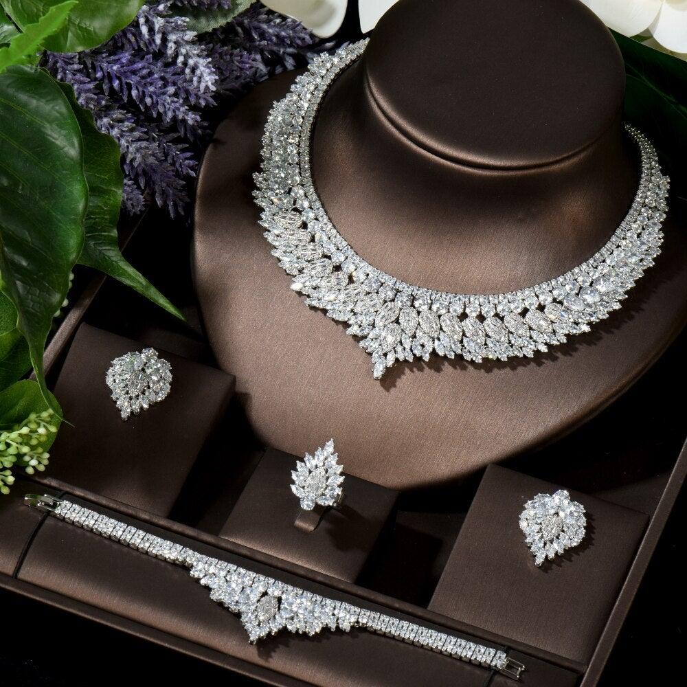 Luxury New Fashion White Gold AAA+ Cubic Zirconia Drip Style Jewelry Set - BridalSparkles