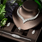 Luxury Full  AAA+ Cubic Zirconia Diamonds Wedding Necklace Earrings Set - BridalSparkles