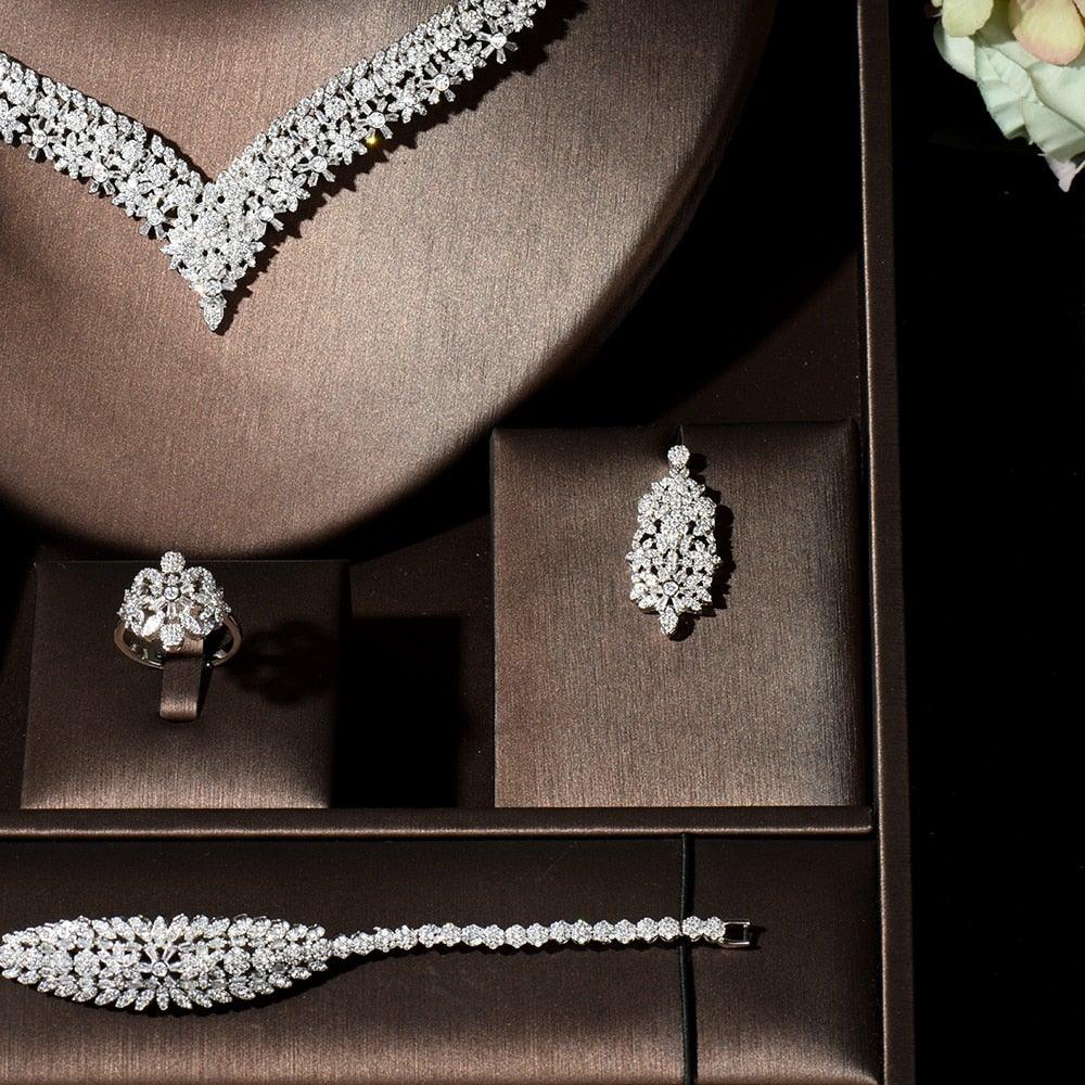 Luxury Full  AAA+ Cubic Zirconia Diamonds Wedding Necklace Earrings Set - BridalSparkles