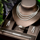 Marvelous Leaf Design AAA+ Cubic Zirconia Diamonds Three Layers 4pcs Wedding Jewelry Set