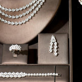 Marvelous Leaf Design AAA+ Cubic Zirconia Diamonds Three Layers 4pcs Wedding Jewelry Set - BridalSparkles
