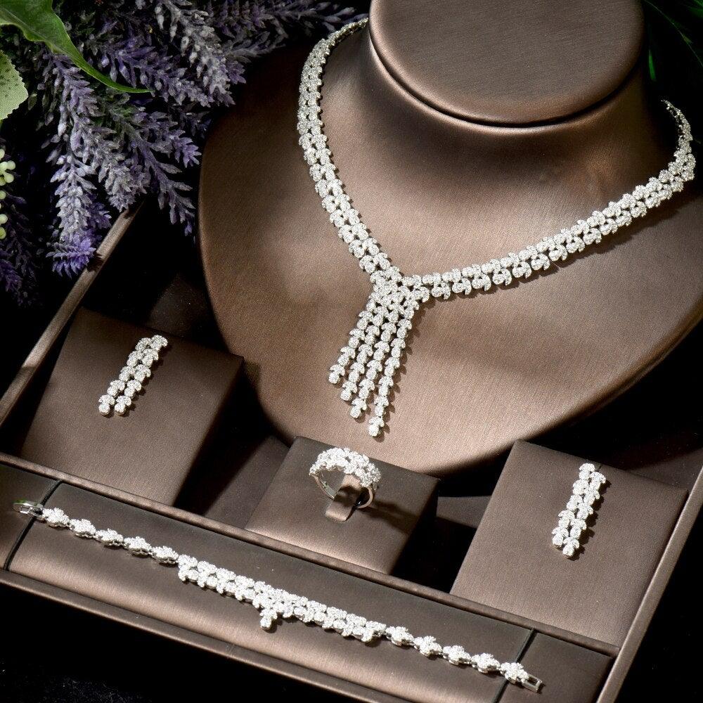 Gorgeous 4pcs AAA+ Cubic Zirconia Diamonds Luxury Bridal Set - BridalSparkles