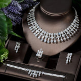 Three Layers Leaf Design Fashion AAA+ CZ Diamonds Bridal Jewelry Set - BridalSparkles