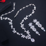 Wonderful Elegant Leaf Flower Drop AAA+ CZ Diamonds Jewelry Set - BridalSparkles