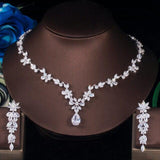 Wonderful Elegant Leaf Flower Drop AAA+ CZ Diamonds Jewelry Set