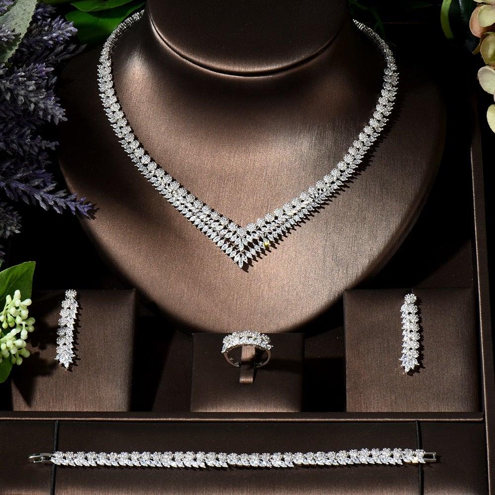 Terrific Fashion Classic Leaf Design Brilliant Sparkling AAA+ Cubic Zircon Wedding Jewelry - BridalSparkles