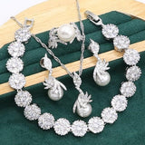 Charming White Pearl AAA+ Zircon Bracelet Earrings Necklace pendant Ring Bridal Set